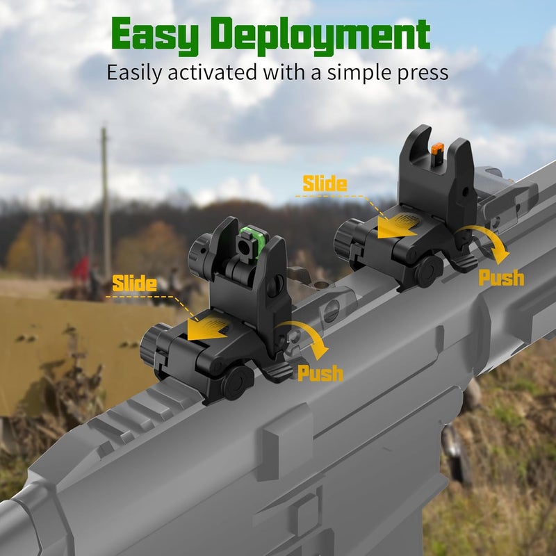 JORMIX Folding Fiber Optic Sights Flip Up Sights Front and Rear Back up Sights for Picatinny Weaver Rails with Red Green Full Dots Polymer - Image 3